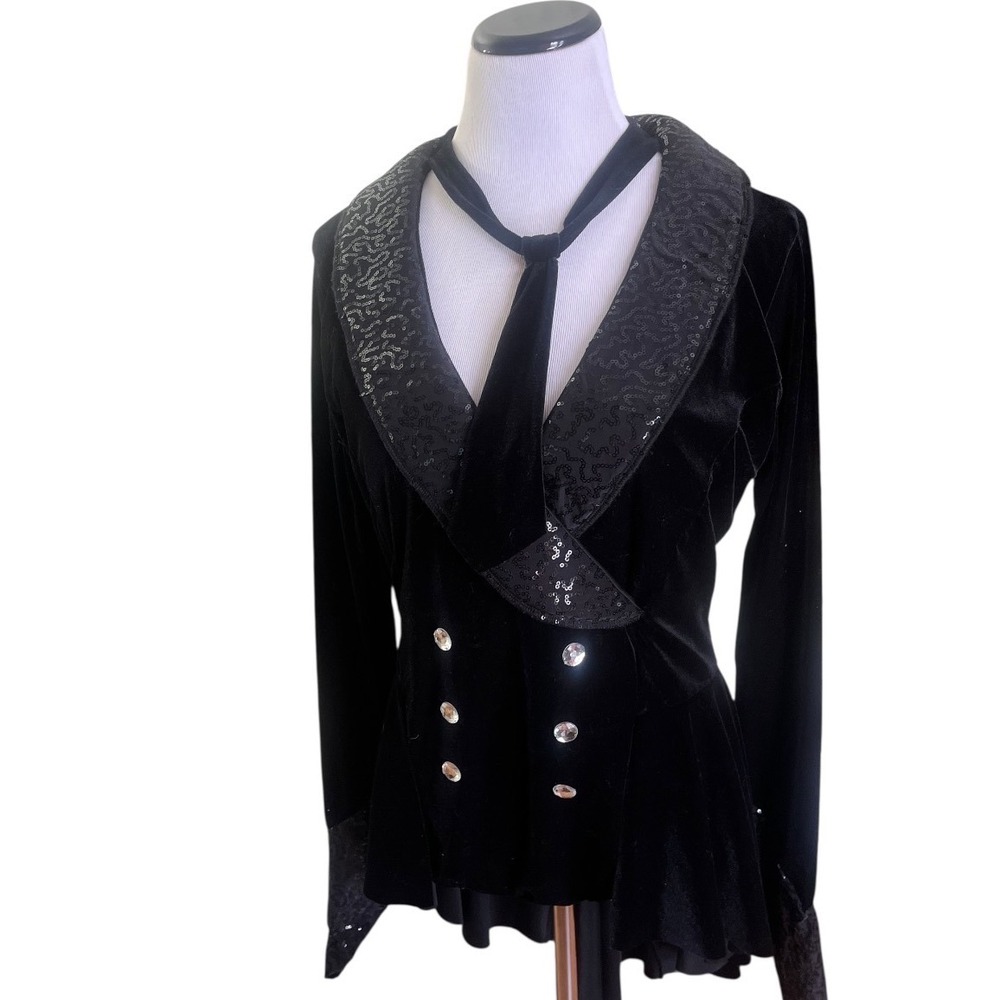 Costume Gallery Black Velvet Sequins Shawl Collar Jacket Bodysuit‎ Tie Open Back